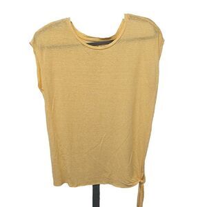 Ann Taylor LOFT Striped Linen Blend Side Tie Top Womens Size S Yellow